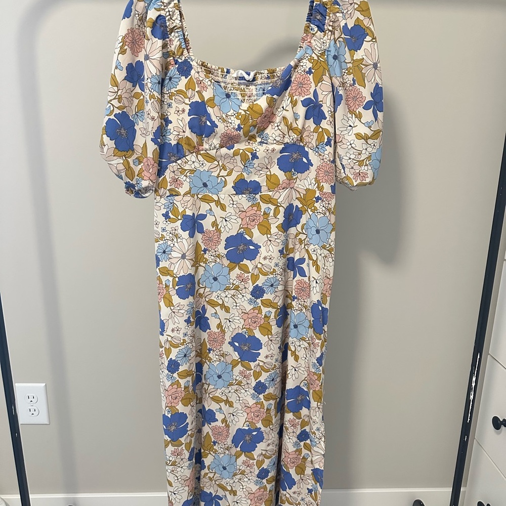 Lush Blue and Pink Floral Midi Dress